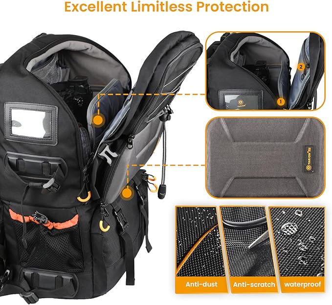 TARION 27L Extra Large Camera Backpack - 2 in 1 Professional Camera Bags for Photographers with 15.6" Laptop Compartment & Waterproof Raincover & Tripod Holder (PB01)