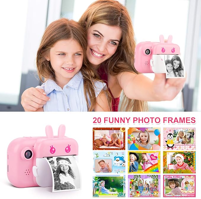 MINIBEAR Kids Camera Instant Print Camera for Kids Digital Camera Toddler Toys Christmas Birthday Gifts for 3 4 5 6 7 8 9 10 Year Old Boys Girls, Pink