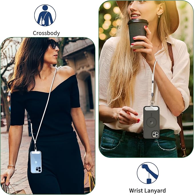 CACOE Phone Lanyard 2 Pcs-1 Pcs Adjustable Neck Strap, 1 Pcs Wrist Strap, 2 Pads, Universal Crossbody Multifuctional Cell Phone Lanyards Compatible with Most Smartphones(White)