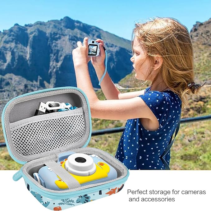 Leayjeen Kids Camera Case Compatible with OUTUVAS/Goopow/Mgaolo/HOOMOON/Kids Camera Toys and Kids Digital Video Camcorder Camera,Best Birthday Christmas Gift -Light Blue Dinosaur(Case Only)