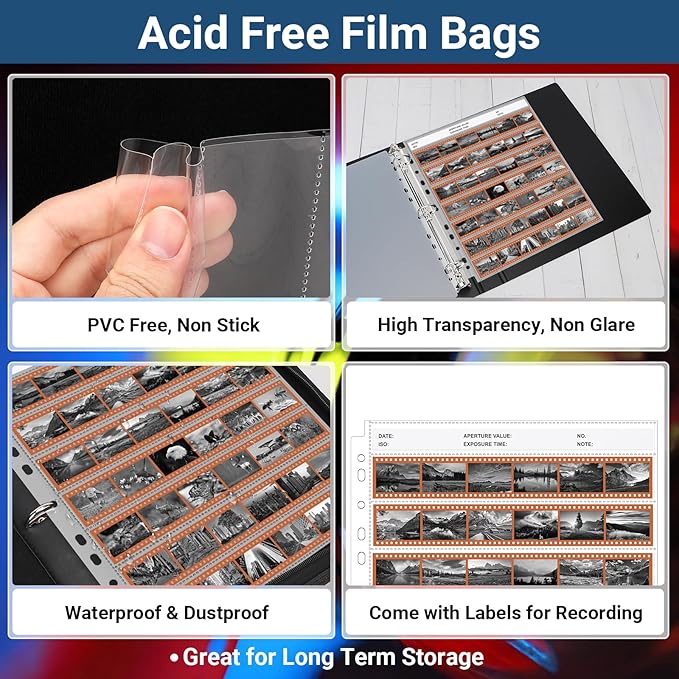Acid Free Film Negative Binder - 3 Ring Binder with 60 Pack 35mm Negative Sleeves for Film Storage, Up to 2520 Frames, 35mm Film Holder, Film Camera Accessories