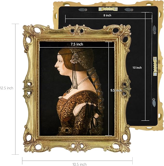 SIMON'S SHOP Vintage 8x10 Gold Picture Frame for Wall & Tabletop - Antique Style, Glass Cover, Vertical or Horizontal Display