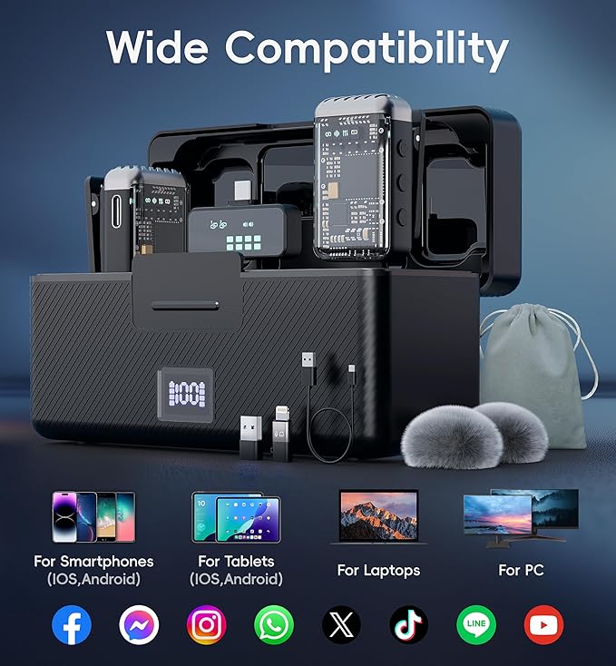 Mini Wireless Lavalier Microphone Noise Cancelling for iPhone,Android Lapel Mic with Charging Case Clip on Microphone Wireless Microphone for Vlogging, YouTube, TikTok Content Creator, Video Recording