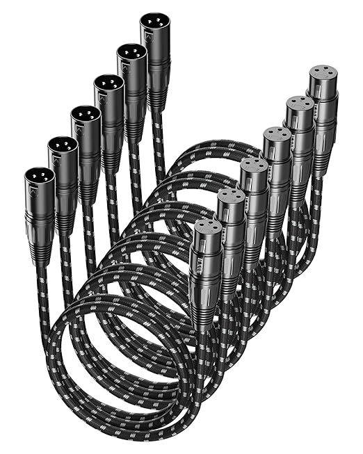 Microphone Cable, XLR Cables 3ft 6 Pack, Braided Balanced Mic Cable Male to Female 3 Pin Connector for Microphones, Mixer, Speaker Systems and More