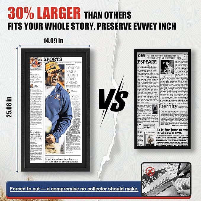 JupDec 11 × 22 Up to 13 × 24 Newspaper Frame, Premium Wood Display Case with Acrylic Panel, Wall Mount or Tabletop Stand, Perfect for Home & Office Decor, Ideal Gift for Collector, 6 Pack, Black