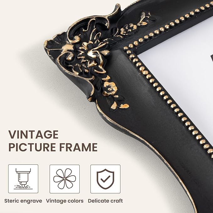 Axeman Vintage 8x10 Picture Frame | 8 x 10 Antique Picture Frame with Real Glass | Ornate Frame 8 x 10 for Wall & Tabletop Display | Retro Black Gold 8x10 Frame - Black