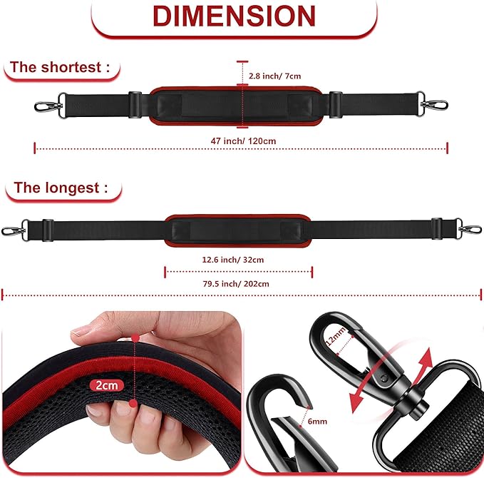 ZINZ 79.5" Universal Bag Strap with Ultra-Thick Fixed Breathable Pad Adjustable Heavy-Duty Shoulder Strap for Laptop Bag Crossbody Luggage Gym Bag Camera Bag and More -B01K02