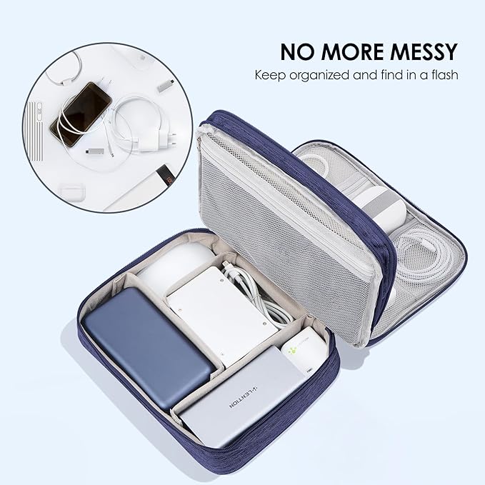 LENTION Cable Electronics Organizer Bag Pouch, Travel Accessories Carry Case Portable Bag Waterproof Double Layers All-in-One Storage Bag Carrying for Cord, Charger, Power Bank, Earphone Blue