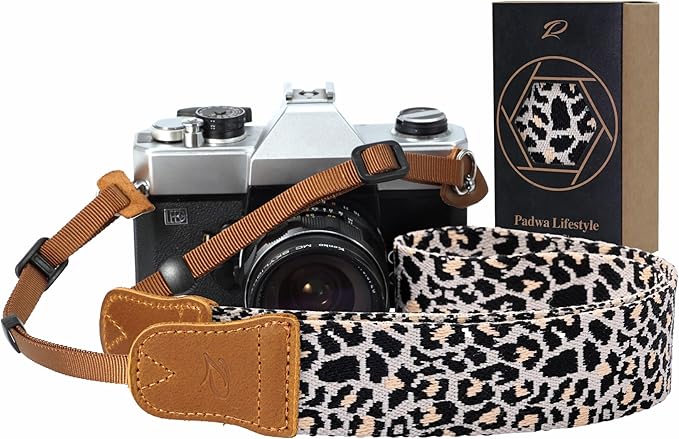 Padwa Lifestyle Camera Strap - 1.5" Crazy Horse Cowhide Head Cotton Strap,Vintage Embroidery Camera Straps for Photographers and All Cameras,Cute Adjustable Shoulder Neck Strap for Adults & Kids