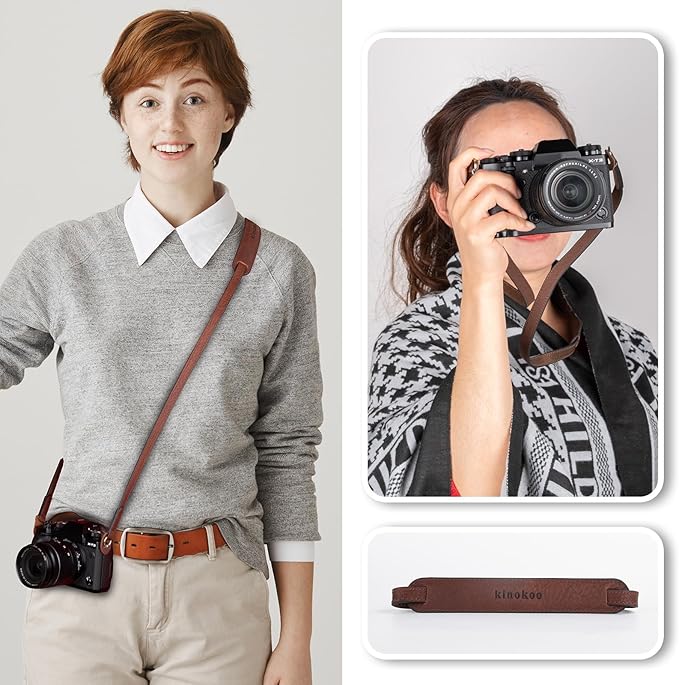 MUZIRI KIINOKOO Genuine Leather Camera Neck Shoulder Strap - Vintage Leather Shoulder Strap for Most of Digital Cameras