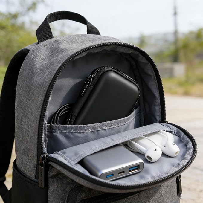 Charger Case,Mini Cable Organizer Cases,Pouch Case Bag,Small Charger Organizer,Waterproof Travel Storage Carrying Bag for USB Drives,Power Adapter,Earphones,Cords etc,Double-Layer,Gray