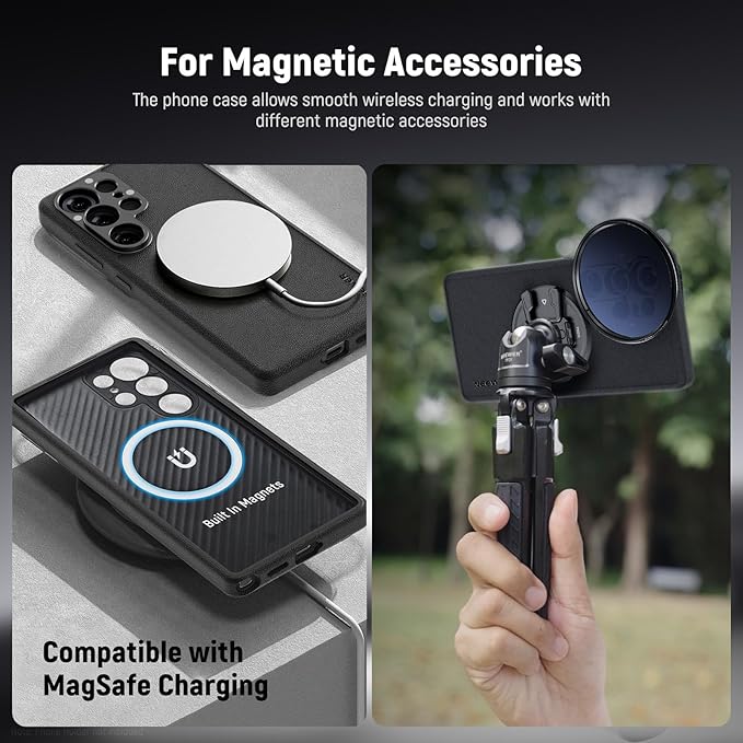 NEEWER S25 Ultra Case, Protective Faux Leather Phone Case with 17mm Lens Mounts & 67mm Filter Adapter for Video Recording, Compatible with Samsung Galaxy S25 Ultra MagSafe Charging, PA092