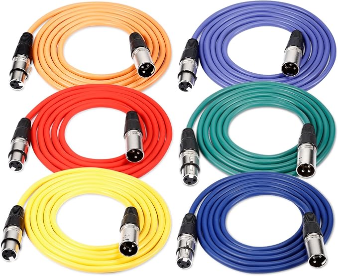 NEEWER 6 Pack 3 feet/1m Mic Cable Cord, XLR Male to XLR Female Microphone Audio Colored Snake Cables (Purple/Red/Blue/Orange/Yellow/Green)