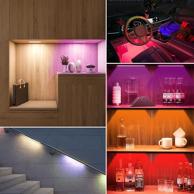 58 -LED Under Cabinet Lighting, Rechargeable RGB Motion Sensor Light Indoor Night Lights with Remote Control, 2 Pack Wireless Under Counter Lights for Kitchen, Wardrobe, Hallway, Stairs, 15 Colors