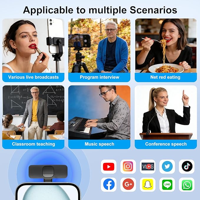Wireless Mini Microphone for iPhone-Noise Reduction Lapel Mic for Ipad, Android,Clip-on Mini Microphone,Ideal for Vlog Tiktok YouTube Podcast Content Creator