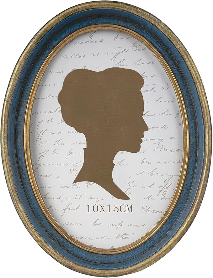 AELS 4x6 Inch Vintage Picture Frame, Elegant Antique Photo Frames with Glass Front, Photo Display, Tabletop Wall Hanging, Gift Ideas, Blue Oval with Gold Trim