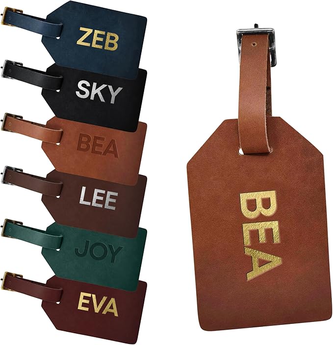 Northwind Personalized Leather Luggage Tag – Made in USA - Custom Monogram Travel Bag Tag, Handmade Premium Leather with Secure Strap, Unique Durable Travel Accessory Gift for Him and Her