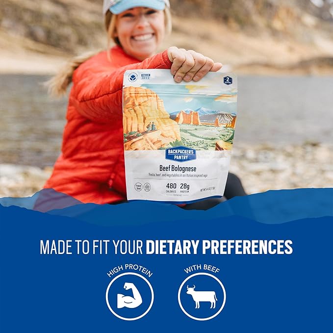 Backpacker's Pantry Beef Bolognese | Freeze Dried Backpacking & Camping Food - Emergency Food - 28g Protein - 6 Count