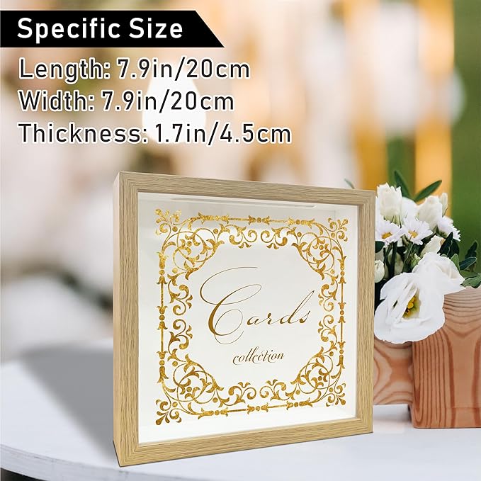 8"x 8" Card Collection Box Photo Frame - Gold Carved Pattern Keepsake - Everything I Want to Remember - Display Collect Memory Box for Greeting Cards, Tickets,Wedding Invitation Keepsake Gift - A02