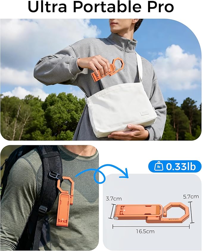 LULULOOK Rugged Magnetic Phone Tripod Stand for iPhone/Pixel 10 - Portable Strong Magnetic Phone Holder for Magsafe - Tripod Mount for iPhone 13/14/15/16/17 Pro Max & Air (Orange)
