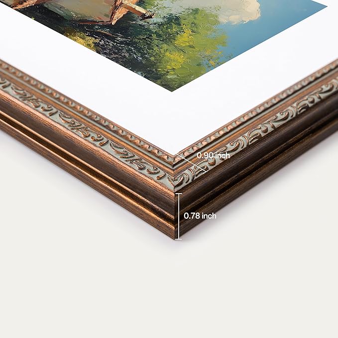 eletecpro 8x10 Picture Frames Set of 4, Vintage Frame with Glass Cover, Photo Frames 8 x 10 Display 5x7 Photo with Mat or 8x10 without Mat for Tabletop or Wall Decor, Bronze
