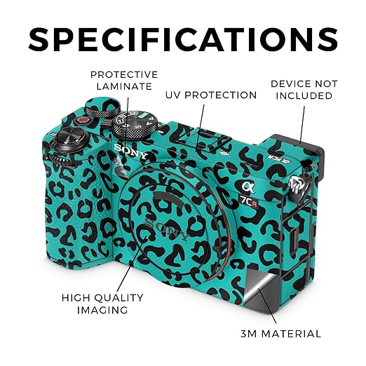 Camera Skin Compatible with Sony Alpha 7CR Camera (2023) - Teal Leopard - Premium 3M Vinyl Protective Wrap Decal Cover - Easy to Apply | Crafted in The USA by MightySkins