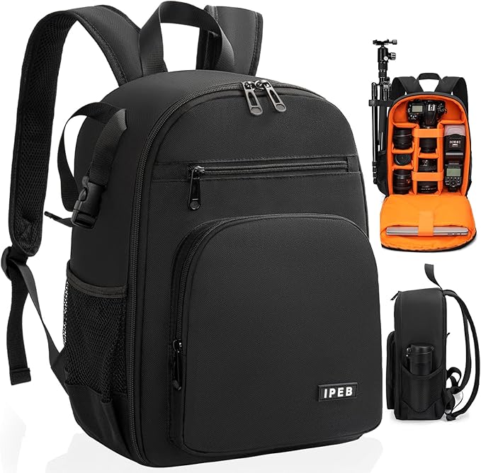 IPEB Camera Backpack for DSLR/SLR/Mirrorless Bag Professional Waterproof Camera Case 11"X5.9"X15" for Photographers Grey Black Orange