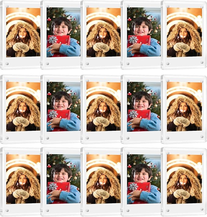 JUOIFIP 15 Pack Acrylic Polaroid Refrigerator Magnet Picture Frames, Clear Mini Frames for Instant Photos, 2.36 x 3.54 Inch Magnetic Instax Frame for Refrigerator Display