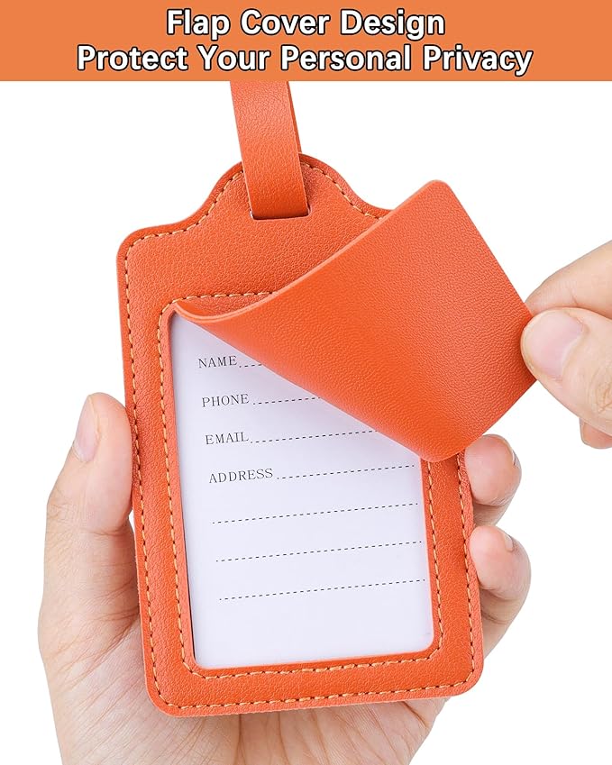 Teskyer Luggage Tags, Thick & Durable, Easy to Identify, Privacy Protection, TSA Approved Travel Essentials Suitcase Tags - 2 Pack, Orange