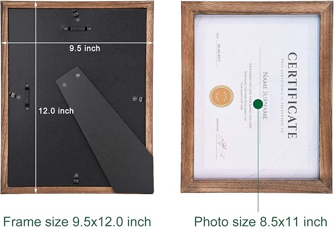Emfogo Certificate Frames 8.5 x 11 Picture Frames Diploma Frame with Stand Rustic Wood Document Frame with High Definition Glass for Wall or Tabletop Display Set of 2 Carbonized Black