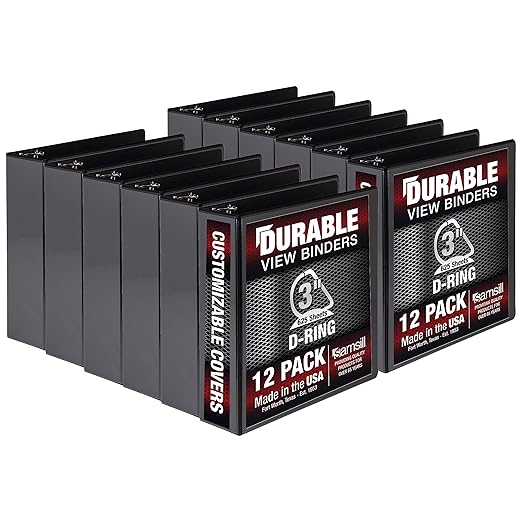 Samsill Durable 3 inch 3 Ring Binder, Made in USA, D Ring Binder, FSC 100% Recycled Chipboard, Black, 12 Pack
