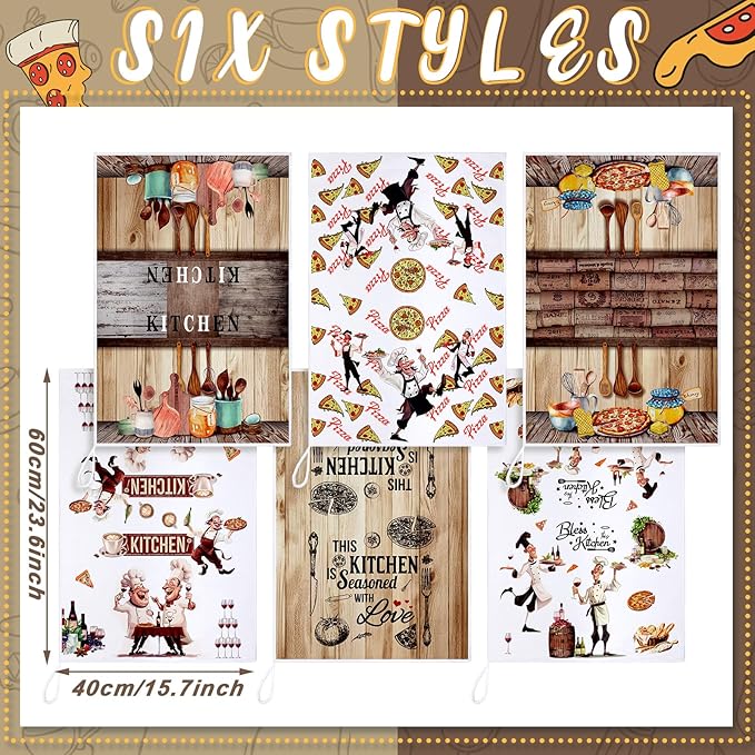 6 Pcs Funny Chef Kitchen Towels Pizza Food Dish Towers Chubby Uniformed Chef Design Christian Farmhouse Hand Clothscute for Kitchen Christmas Bathroom Decor Housewarming Gift