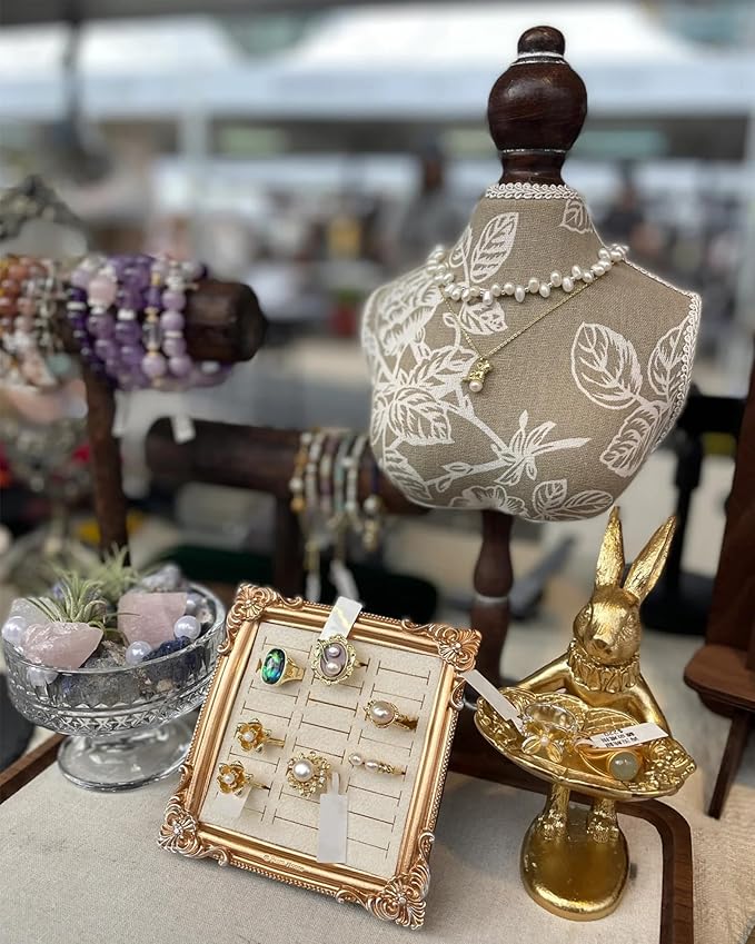 2PCS Jewelry Display Stand Vintage Ring Holder Box Earring Tray Retro Picture Frame Style Ring OrganizerJewelry Frame with Velvet