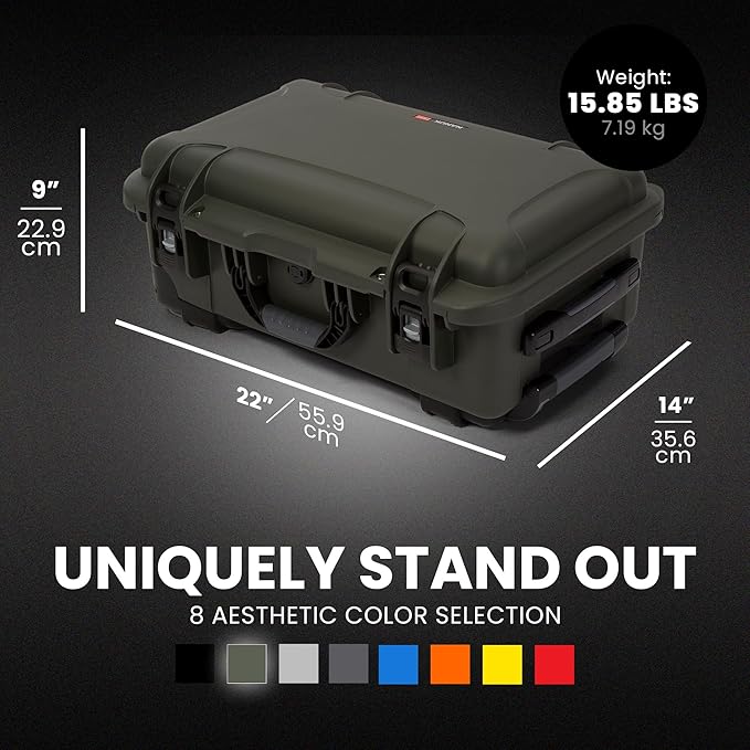 NANUK 935 Hard Case – Waterproof Equipment Case with Wheels, 22” x 14” x 9” – Dustproof and Impact Resistant, Airline Carry-On Approved – Olive