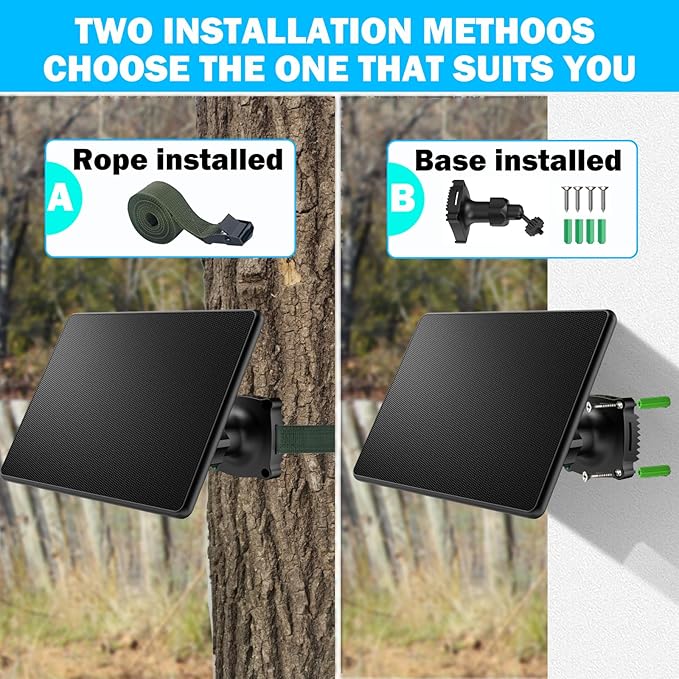 Trail Camera Solar Panel,6W Solar Battery Charger Kit 6V/2A 9V/2A 12V/2A with 8000mAh Battery for Hunting Camera,IP65 Waterproof Hunting Accessory,1.7/2.1/1.35mm DC &USB-C Connectors for Trail Cam