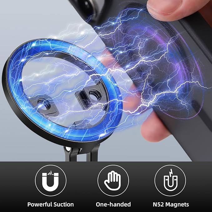 Leftfoto Metal Strong Magnetic Phone Stand with 1/4"-20 ARRI Locating Screw -Adjustable Foldable Holder for iPhone 17 16 15 14 13 12 Pro Max Mini & Magsafe Case,for Vlogging/Video Shooting
