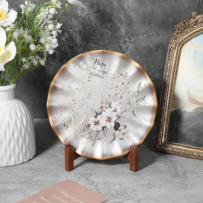 Wooden Plate Stands for Display, 7 Inch Plate Holders for Displaying, Rustic Folding Decorative Picture Frame Stand Easel Display Stand Wood Tabletop Saucer Rack for Platter, Dish, Photo, Plaque