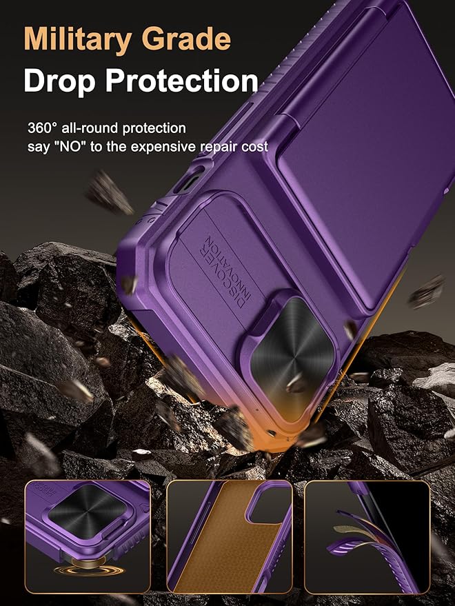 Vihibii for iPhone 15/14/13 Wallet Case, Built-in Card Holder (4 Cards), RFID Blocking & Slide Camera Cover, Military Grade Drop Protection, Rugged Hard Phone Case, Dark Purple