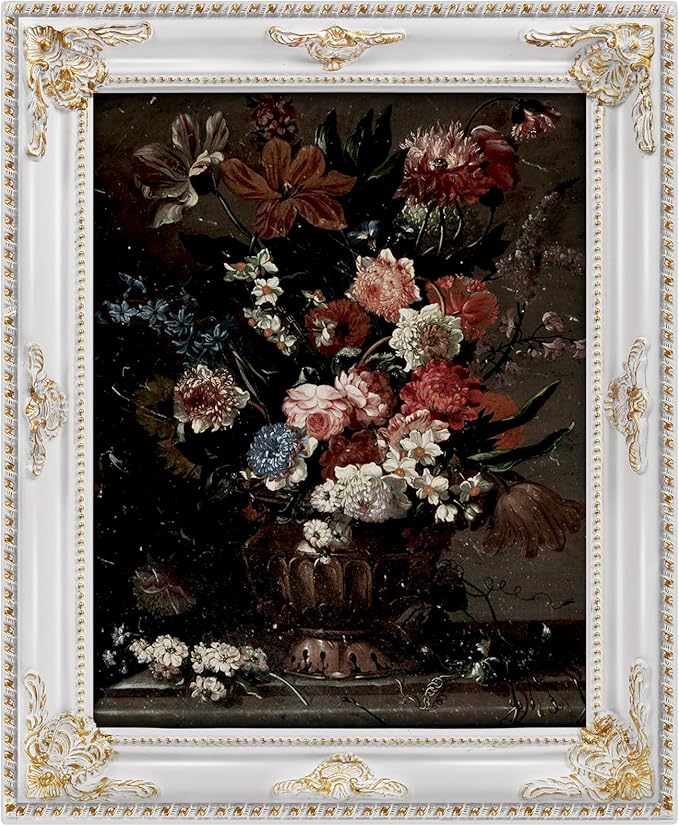 Gothic White 11x14 Vintage Picture Frame with Mat for 8x10 or 11 x 14 Photos, Real Glass, Ornate Victorian Baroque Frames for Wall Hanging