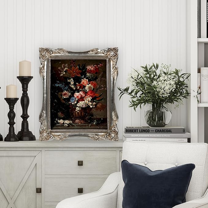 Vintage Picture Frame 8x10, Ornate Baroque Gothic Victorian Frames with Mat for 5x7 or 8x10 Photos, Tabletop or Wall Display, Antique Silver Home Decor Accent