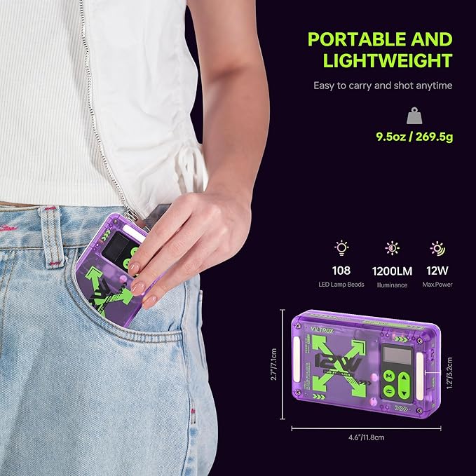VILTROX Magnetic RGB Video Light 360° Full Color Portable LED Camera Light Panel with APP Control/Cold Shoe Mounts/CRI 97+/2500K-8500K/4000mAh/26 Light Scenes for Photography,Vlogging,Selfie Lighting