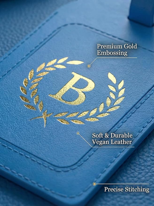 Luggage Tags for Suitcases 6 Pack PU Leather Travel Bag Tags with Privacy Cover & Stainless Steel Buckle, Vegan Leather Name ID Labels for Travel Bags, Cruise, Airline, Backpack, Baggage Identifier(B)