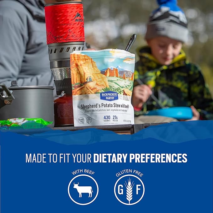 Backpacker's Pantry Shepherd's Potato Stew with Beef, 2 Servings Per Pouch (6 Count), Freeze Dried Food, 13 Grams of Protein, Gluten Free