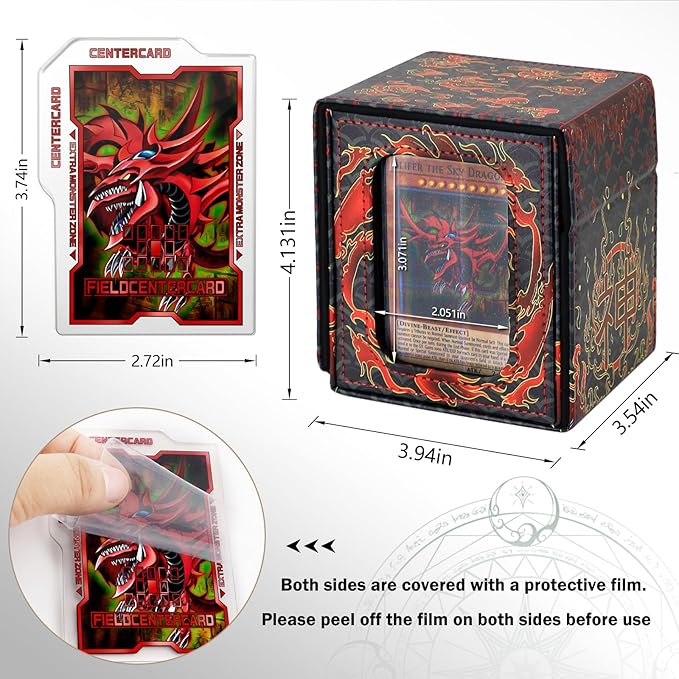 Card Deck Box for YGO MTG Deck Box 110+ Double Sleeved Cards Storage Trading Games Leather Storage with divider,Lasercard,Holder (Sky Dragon)