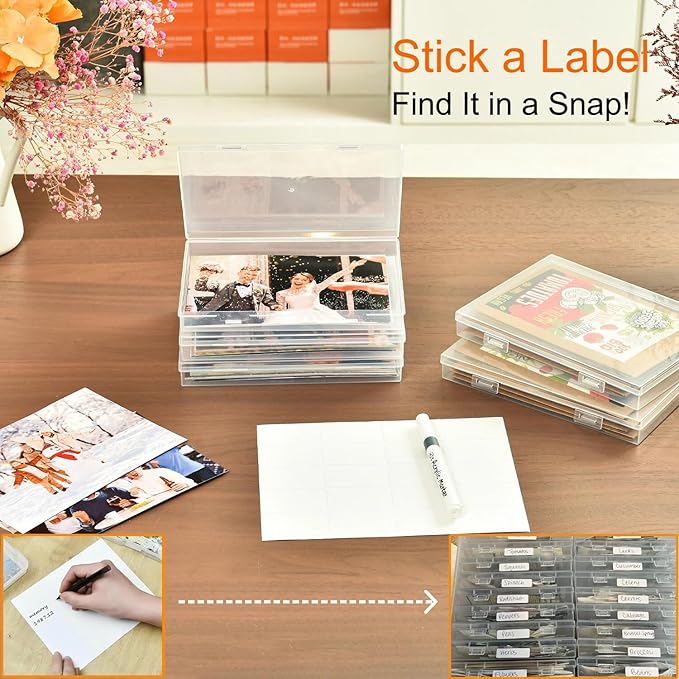 Photo Storage Box 5 x 7 Inches, 10 Inner Extra Large Photo Boxes with Dividers, Clear Acid-Free Photo Storage Containers with Handle, Photo Organizer Craft Keeper for Photo, Craft, Stamp etc
