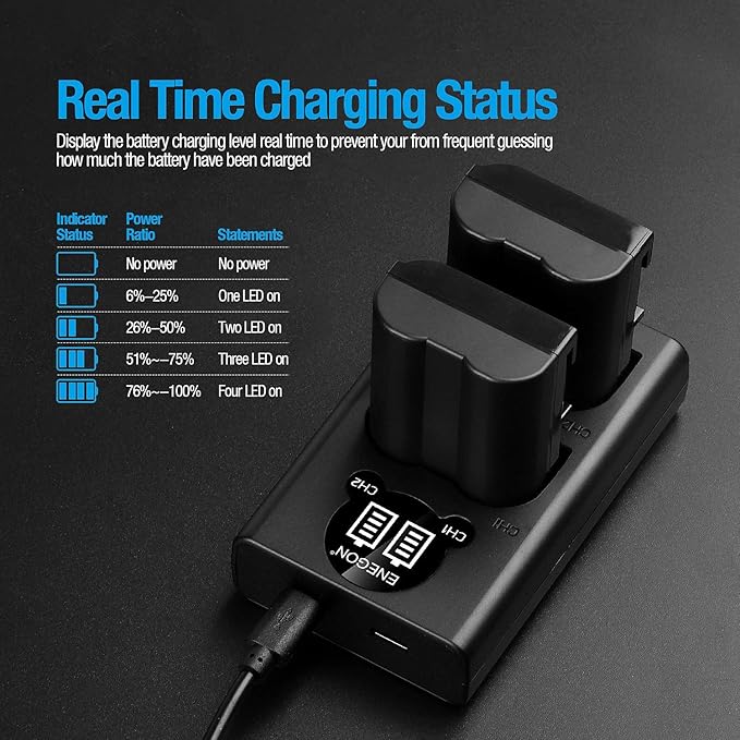 ENEGON EN-EL15C Replacement Battery (2 Pack 2250mAh) and Smart LED Dual Charger Kit for Nikon Camera and Compatible with Nikon Z6, Z7,D780,D500, D600, D610, D750, D800, D810, D810a, D850