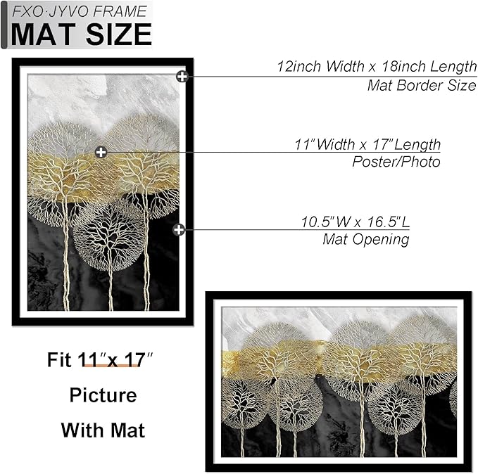 12x18 Picture Frame Set of 3, Display Poster 11x17 with Mat or 12 x 18 Without Mat, Light Weight and High Transparent 12 by 18 Frame for Wall - 3 Pack/Black/12 x18