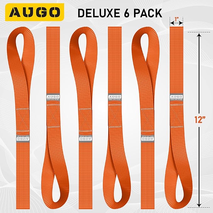 Soft Loop Tie Down Straps - 1,500 Load Capacity & 4,500 Lbs Breaking Strength - 6 Pack - Loops for Securing ATV, UTV, Motorcycles, Scooters, Dirt Bikes, Lawn & Garden Equipment - by AUGO