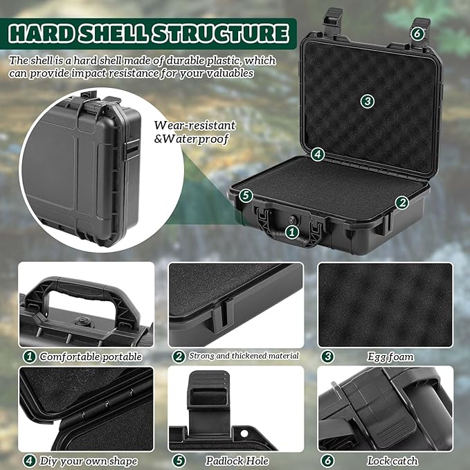 Relaxweex 1 Pcs 11.3 x 8.7 x 4.2 Inch Waterproof Hard Case with DIY Customizable Foam Insert Portable Protective Case with Knife for Camera Drones Equipments Tools Test Instruments (Black)