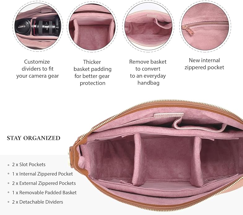 Meliae Camera Bag for Women, DSLR Mirrorless Camera Purse, Leather Shoulder Crossbody Hobo Travel Tote